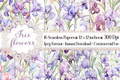 16 Seamless Watercolor Purple Iris Flowers Digital Papers Product Image 1