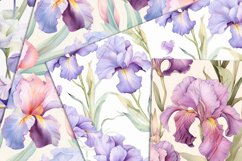 16 Seamless Watercolor Purple Iris Flowers Digital Papers Product Image 3