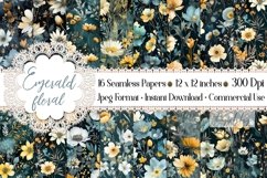 16 Seamless Watercolor Vintage Emerald Floral Digital Papers Product Image 1