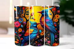 Folk Birds with Flowers Tumbler Wrap Sublimation Product Image 2