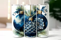Blue Christmas Bulbs Tumbler Wrap Design | Pine Branches PNG Product Image 2