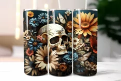 Scull with Wildflowers Tumbler Wrap | Vintage Halloween PNG Product Image 2