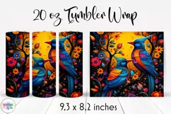 Folk Birds with Flowers Tumbler Wrap Sublimation Product Image 1