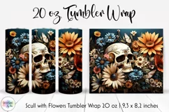 Scull with Wildflowers Tumbler Wrap | Vintage Halloween PNG Product Image 1