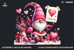 Valentines day clipart, Pink Gnome clipart, Gnomes png Product Image 2
