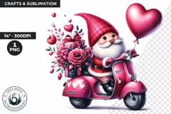 Valentines day clipart, Pink Gnome clipart, vespa png Product Image 1