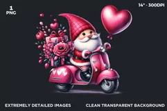 Valentines day clipart, Pink Gnome clipart, vespa png Product Image 2