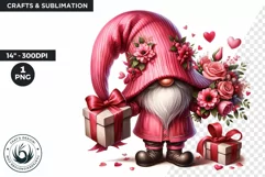Valentines day clipart, Pink Gnome clipart, gnome with gift Product Image 1