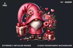 Valentines day clipart, Pink Gnome clipart, gnome with gift Product Image 2