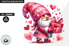 Valentines day clipart, Pink Gnome clipart, gnome with gift Product Image 1