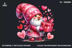 Valentines day clipart, Pink Gnome clipart, gnome with gift Product Image 2