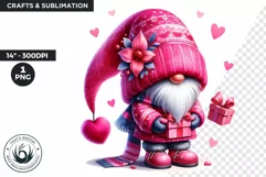 Valentines day clipart, Pink Gnome clipart, gnome with gift Product Image 1