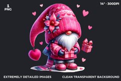 Valentines day clipart, Pink Gnome clipart, gnome with gift Product Image 2