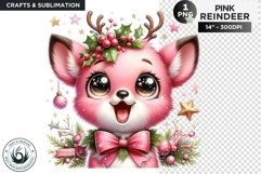 Cute Pink Reindeer PNG Clipart Christmas sublimation Product Image 1