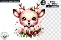 Cute Pink Reindeer PNG Clipart Christmas sublimation Product Image 1