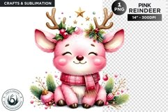 Cute Pink Reindeer PNG Clipart Christmas sublimation Product Image 1