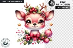 Cute Pink Reindeer PNG Clipart Christmas sublimation Product Image 1