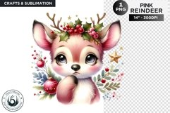 Cute Pink Reindeer PNG Clipart Christmas sublimation Product Image 1