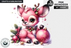 Cute Pink Reindeer PNG Clipart Christmas sublimation Product Image 1