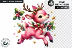 Cute Pink Reindeer PNG Clipart Christmas sublimation Product Image 1