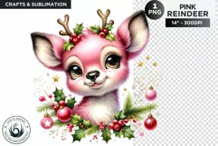 Cute Pink Reindeer PNG Clipart Christmas sublimation Product Image 1