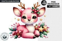 Cute Pink Reindeer PNG Clipart Christmas sublimation Product Image 1