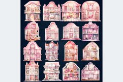 16 Watercolor Pink Doll Houses Furniture Collectible PNG Product Image 10