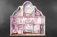 16 Watercolor Pink Doll Houses Furniture Collectible PNG Product Image 6