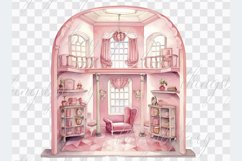 16 Watercolor Pink Doll Houses Furniture Collectible PNG Product Image 7