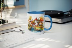 16 watercolor quaint little village with colorful houses and a stream print design wrap printable sublimation bundle for mug