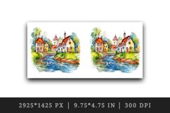 16 watercolor quaint little village with colorful houses and a stream print design wrap printable sublimation bundle for mug