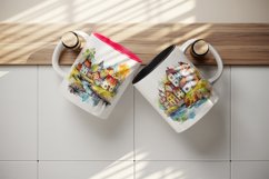 16 watercolor quaint little village with colorful houses and a stream print design wrap printable sublimation bundle for mug