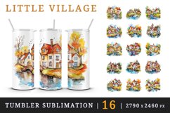 16 watercolor quaint little village with colorful houses and a stream print design wrap sublimation bundle for 20 oz tumbler