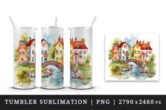 16 watercolor quaint little village with colorful houses and a stream print design wrap sublimation bundle for 20 oz tumbler