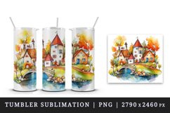 16 watercolor quaint little village with colorful houses and a stream print design wrap sublimation bundle for 20 oz tumbler