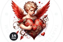 Watercolor Red Cupid clipart bundle V2 Valentine Sublimation Product Image 4