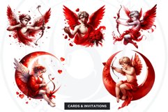 Watercolor Red Cupid clipart bundle V2 Valentine Sublimation Product Image 6