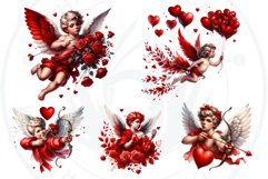 Watercolor Red Cupid clipart bundle V2 Valentine Sublimation Product Image 8