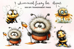 Whimsical Fuzzy Bee Clipart PNG Product Image 1
