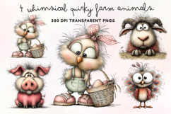 Whimsical Quirky Farm Animals Clipart PNG Product Image 1