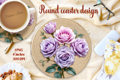 Delicate vintage floral round coaster sublimation design png Product Image 1