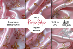 Pink Silk Digital Paper Kit Rococo Valentine Patterns Product Image 1