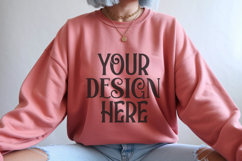 Scarlet Red Gildan 18000 Mockup, Sweatshirt Crewneck Mockups Product Image 1