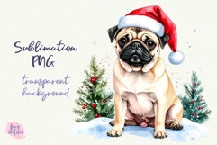 Vintage Christmas Pug Santa Clipart Retro Christmas Dog PNG Product Image 1