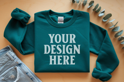 Dark Heather Gildan 18000 Folded Flat Lay Mockups Product Image 1