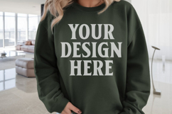 Gildan 18000 Forest Green Mockup , Crewneck Sweatshirt Boho Product Image 1