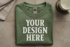 Military Green Gildan 5000 Flat Lay Tshirt Mockup, G5000 moc Product Image 1