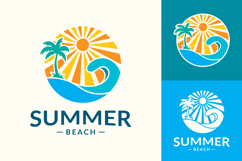 Summer beach logo featuring palm tree and ocean wave Product Image 1