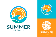 Summer icon with sun and ocean wave Product Image 1
