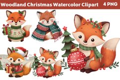 Woodland Christmas Watercolor Clipart PNG Product Image 1